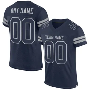 Custom Navy Gray Mesh Authentic Football Jersey