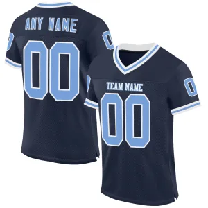 Custom Navy Light Blue-White Mesh Authentic Throwback Football Jersey