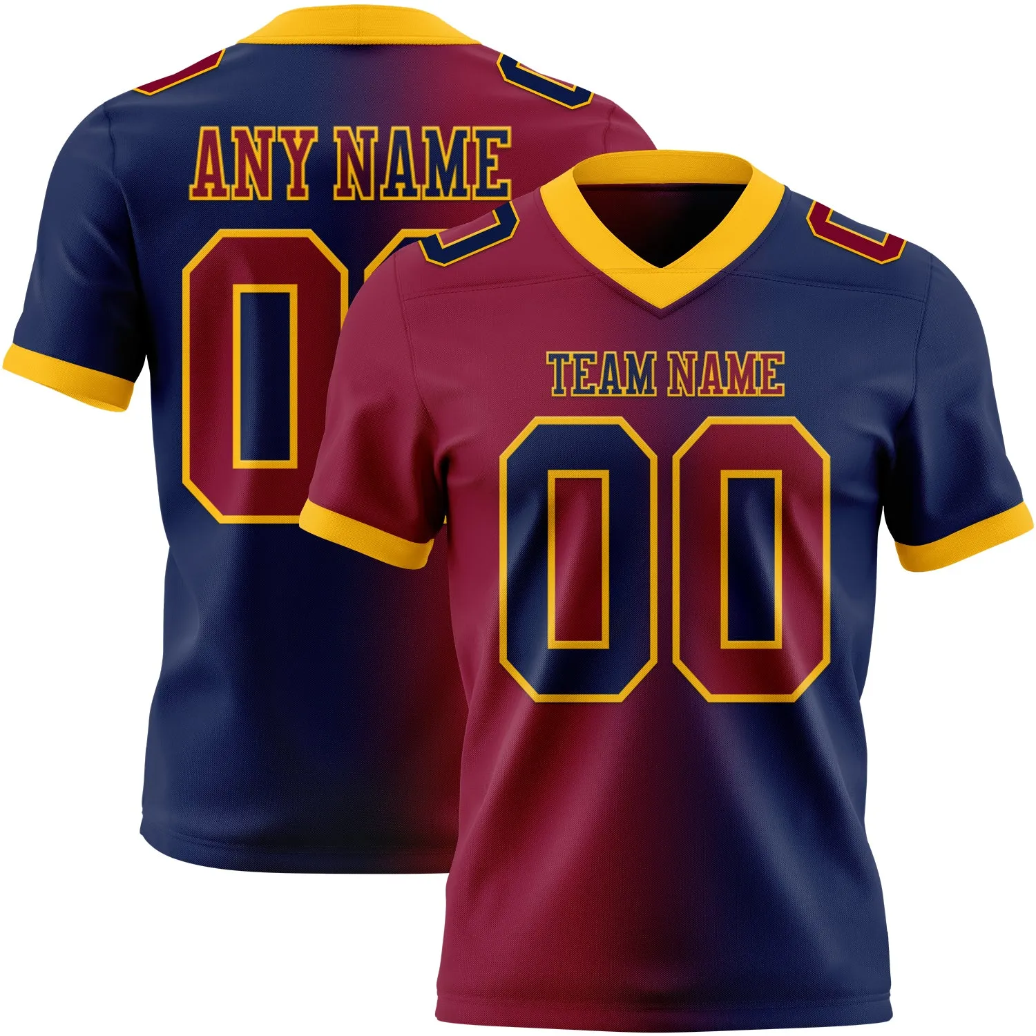 Custom Navy Maroon-Gold Mesh Authentic Gradient Fashion Football Jersey