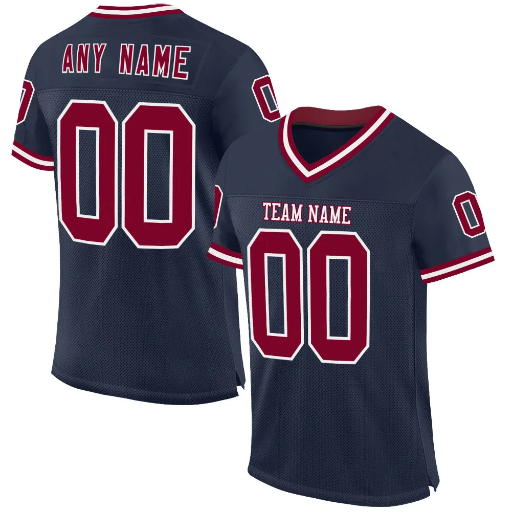 Custom Navy Maroon-White Mesh Authentic Throwback Football Jersey