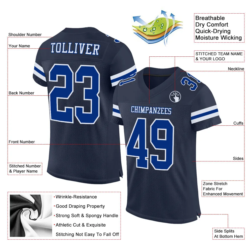 Custom Navy Royal-White Mesh Authentic Football Jersey