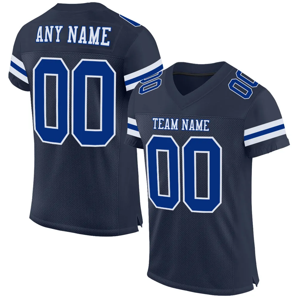 Custom Navy Royal-White Mesh Authentic Football Jersey