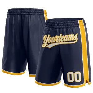 Custom Navy White-Gold Authentic Basketball Shorts