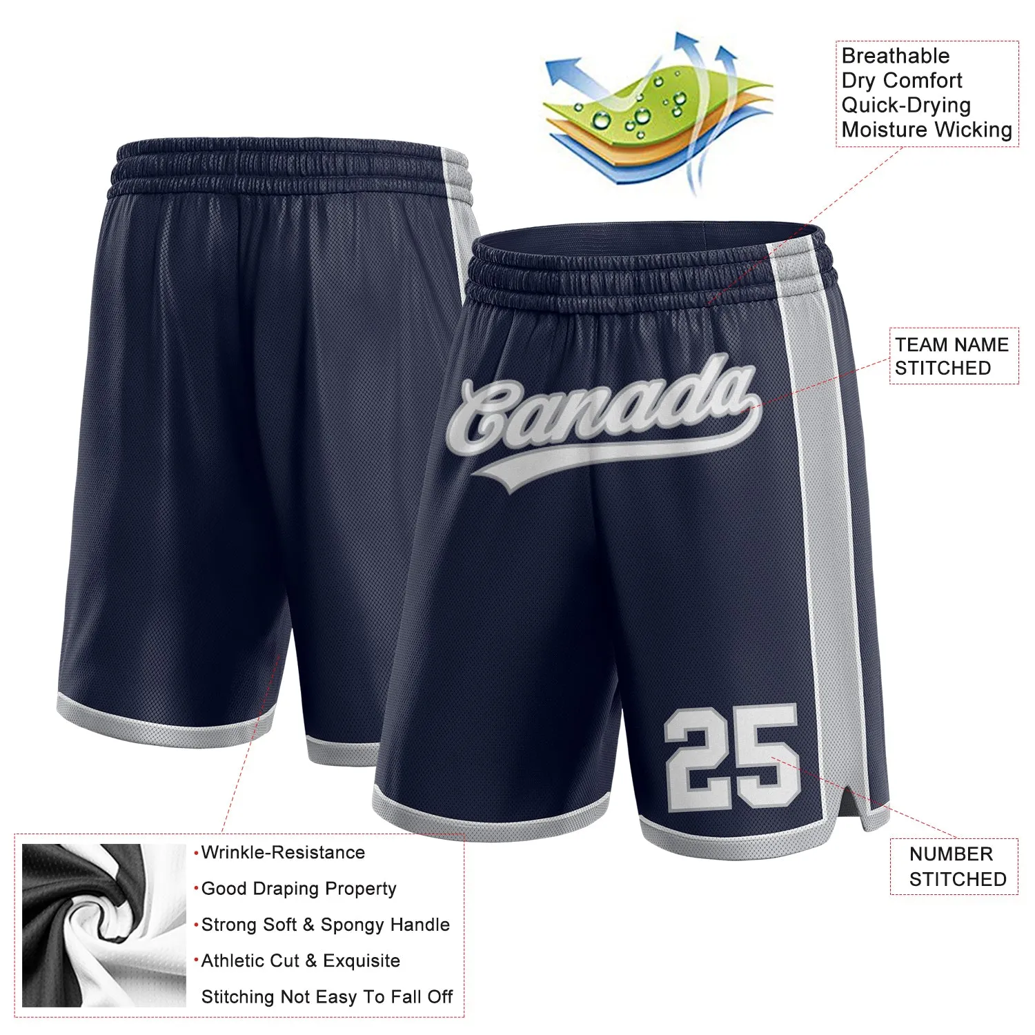 Custom Navy White-Gray Authentic Basketball Shorts