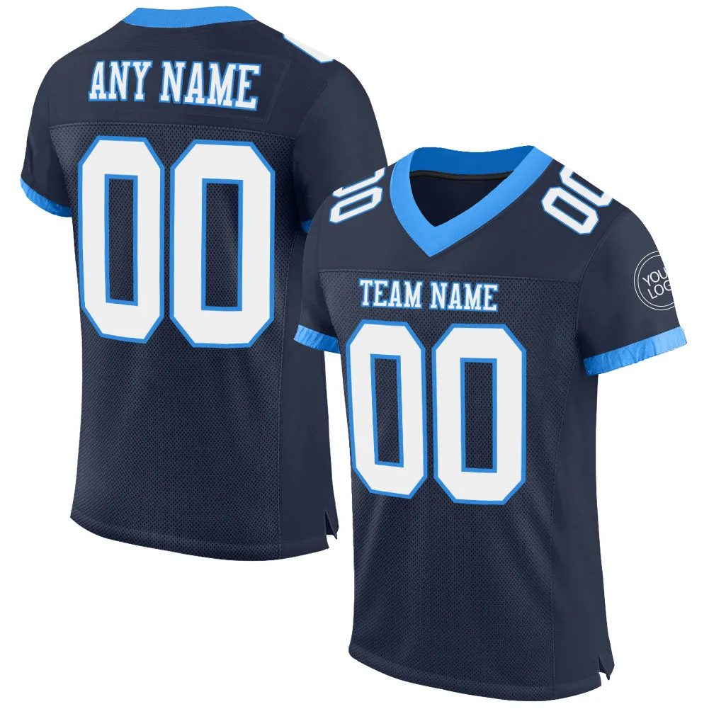 Custom Navy White-Powder Blue Mesh Authentic Football Jersey