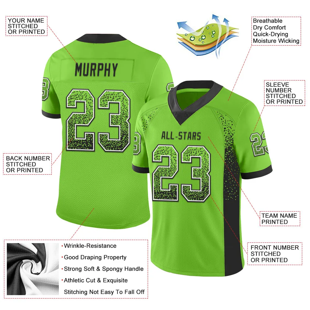 Custom Neon Green Black-White Mesh Drift Fashion Football Jersey