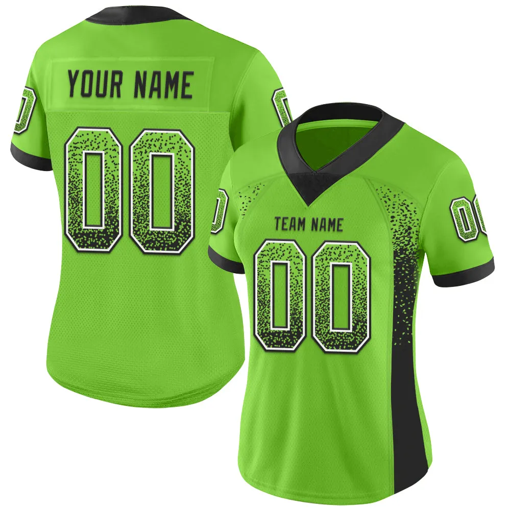 Custom Neon Green Black-White Mesh Drift Fashion Football Jersey