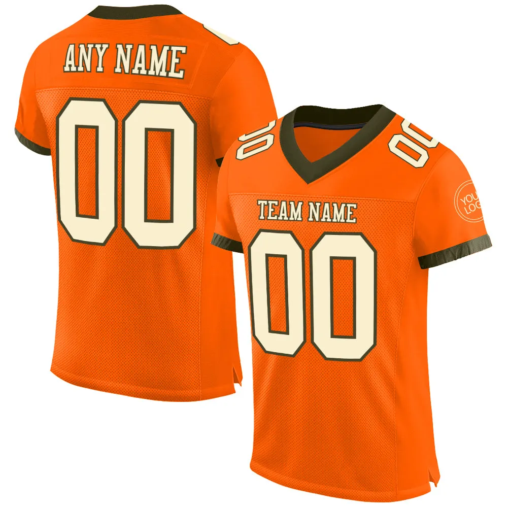 Custom Orange Cream-Olive Mesh Authentic Football Jersey