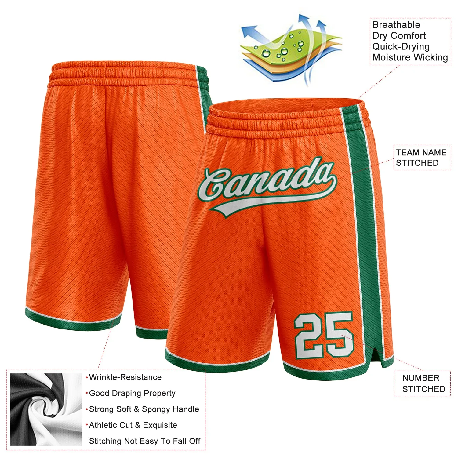 Custom Orange White-Kelly Green Authentic Basketball Shorts