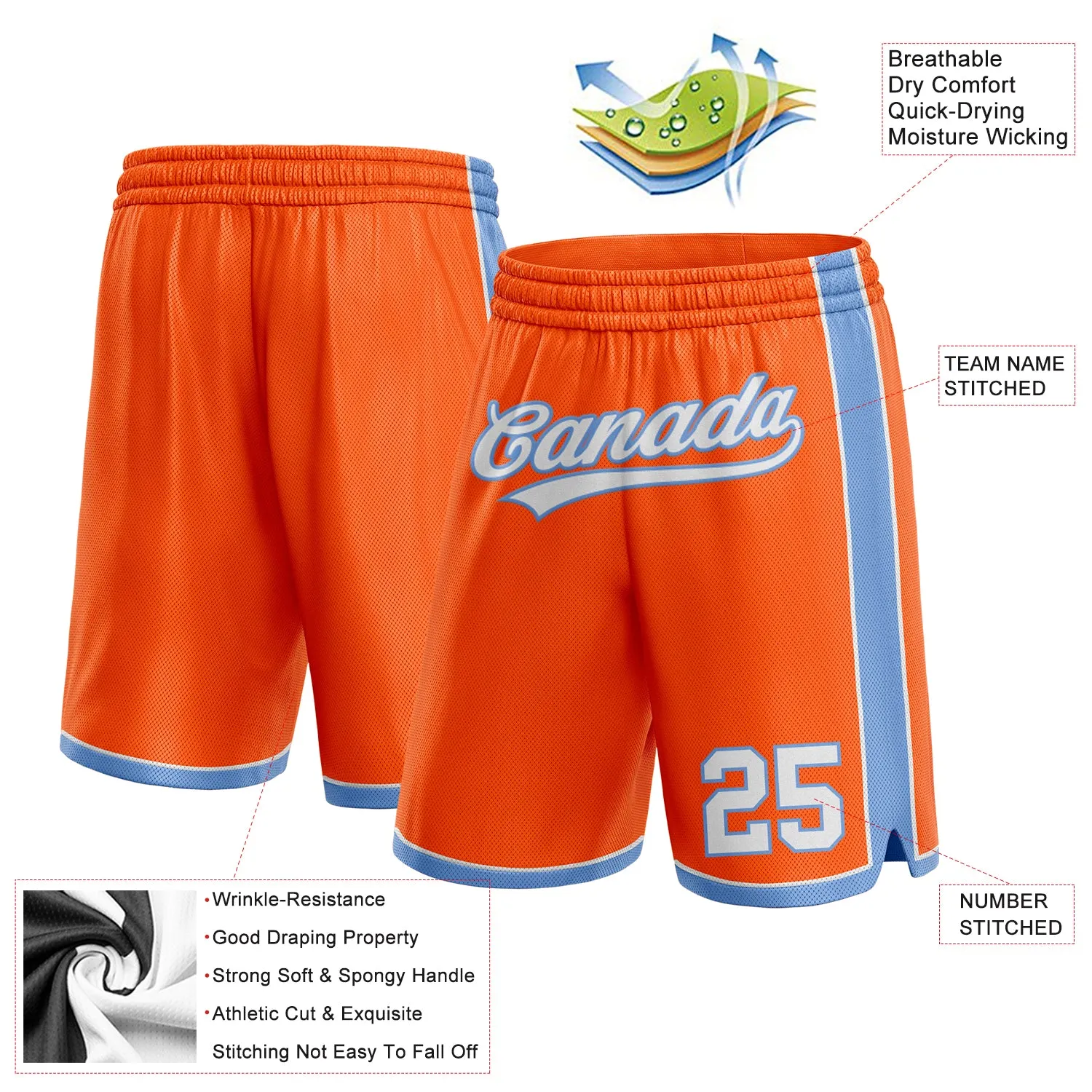 Custom Orange White-Light Blue Authentic Basketball Shorts