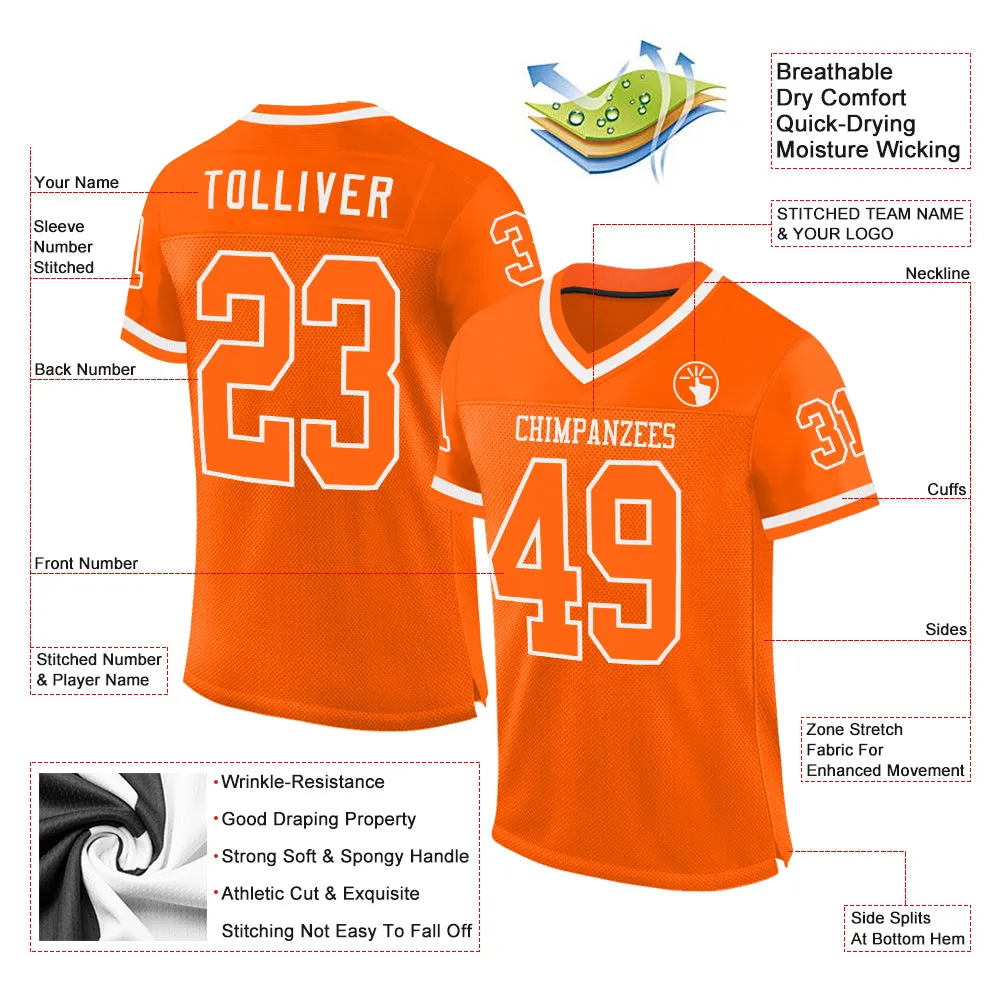 Custom Orange White Mesh Authentic Throwback Football Jersey