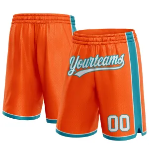 Custom Orange White-Teal Authentic Basketball Shorts