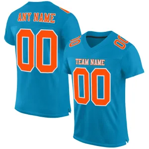 Custom Panther Blue Orange-White Mesh Authentic Football Jersey