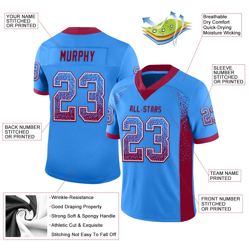 Custom Powder Blue Maroon-White Mesh Drift Fashion Football Jersey