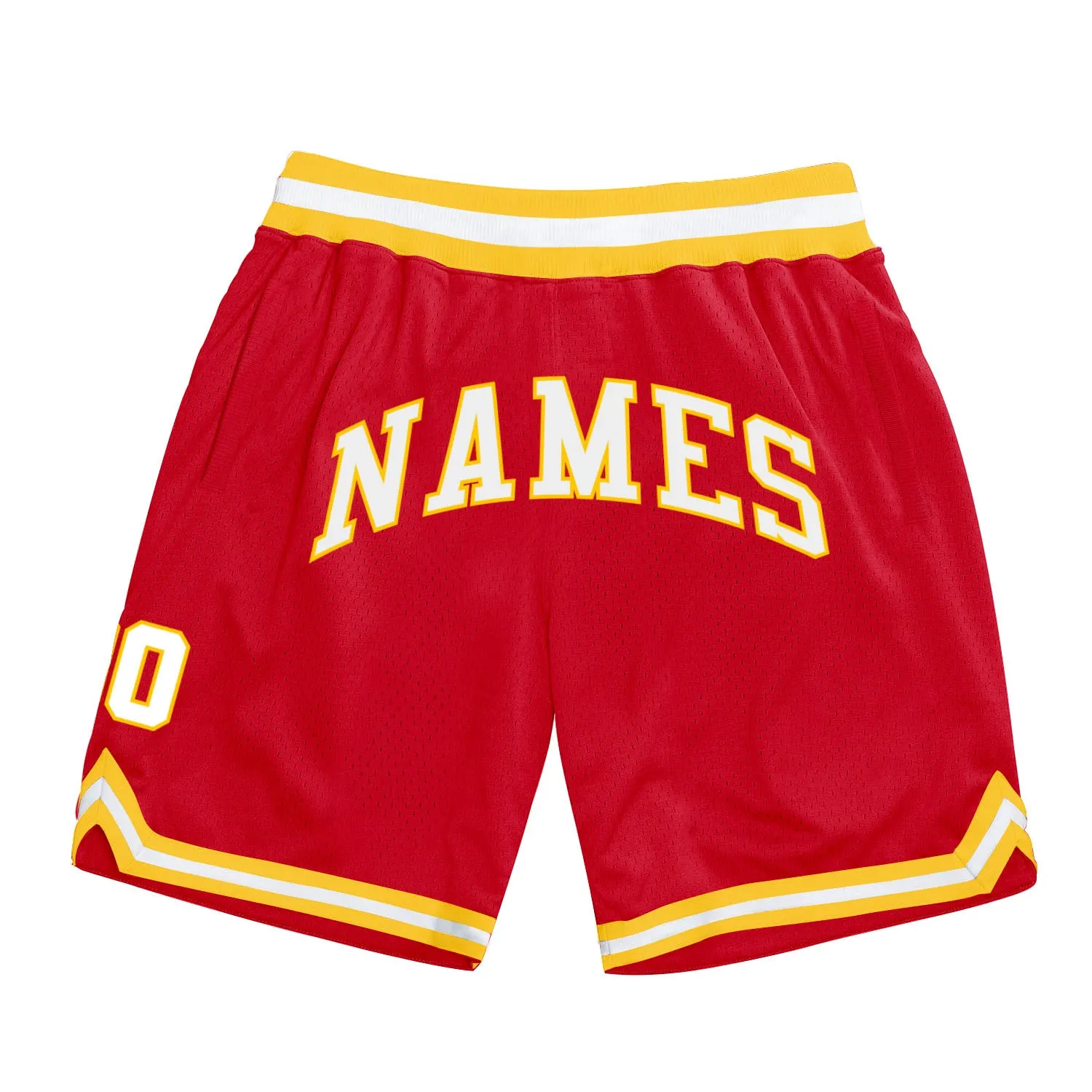 Custom Red White-Gold Authentic Throwback Basketball Shorts