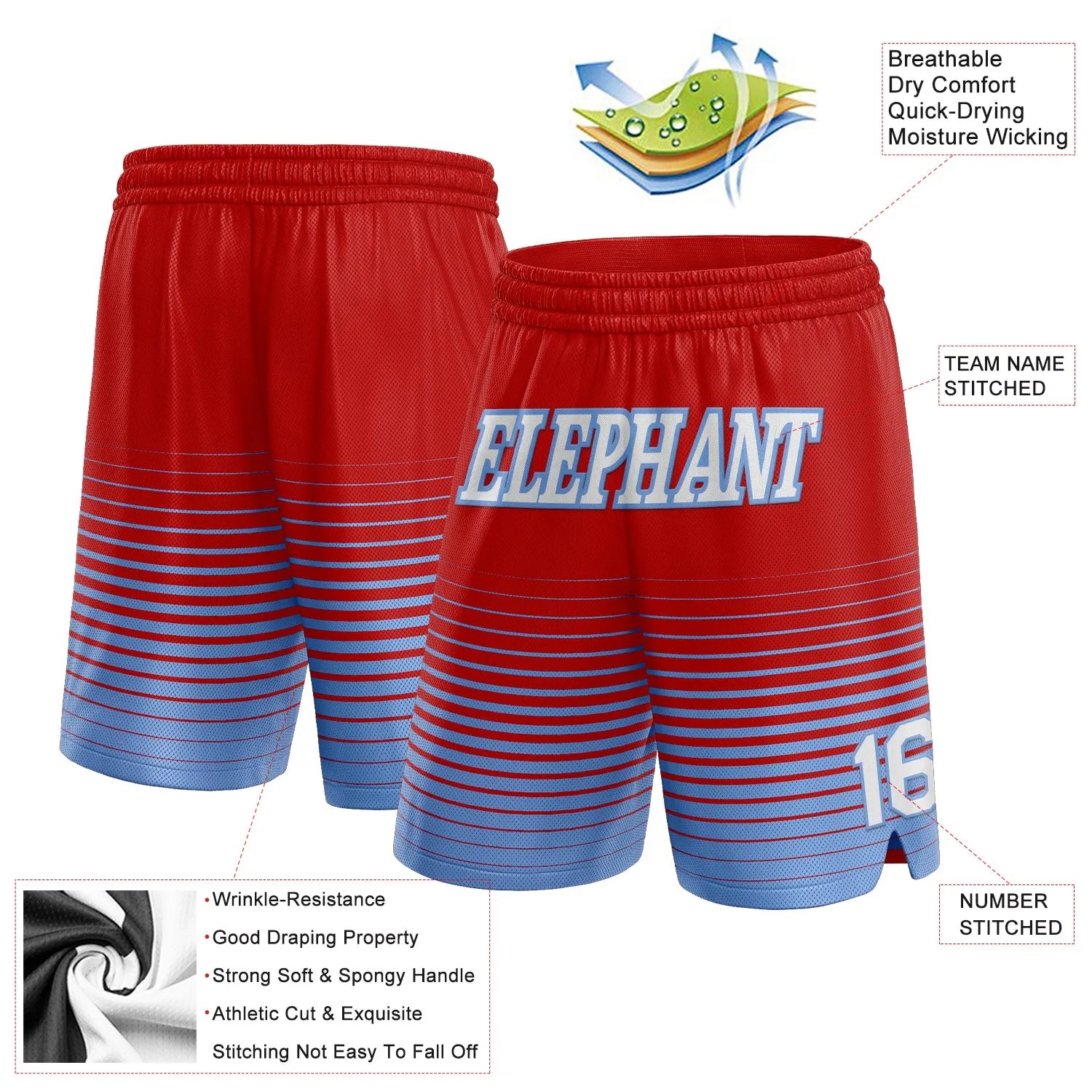 Custom Red White-Light Blue Pinstripe Fade Fashion Authentic Basketball Shorts