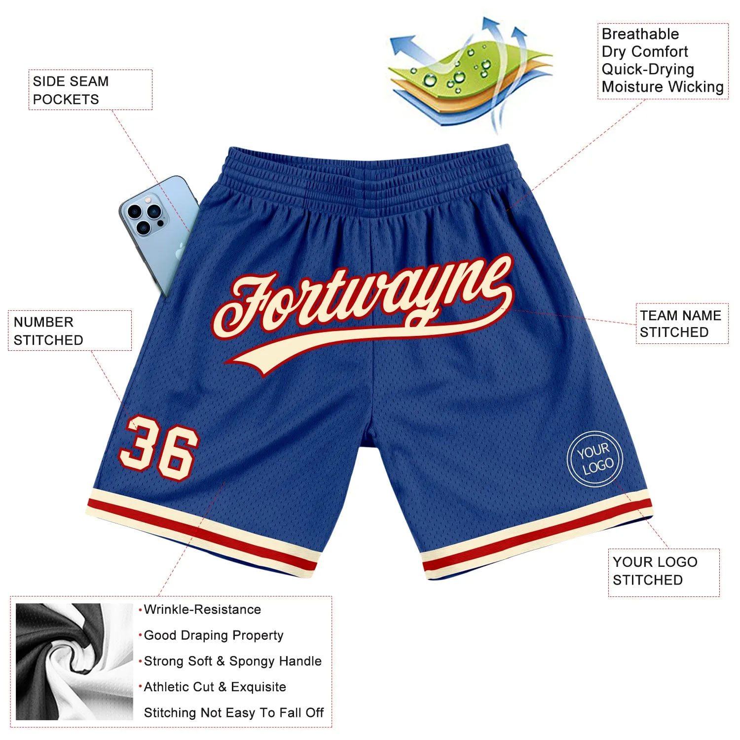 Custom Royal Cream-Red Authentic Throwback Basketball Shorts