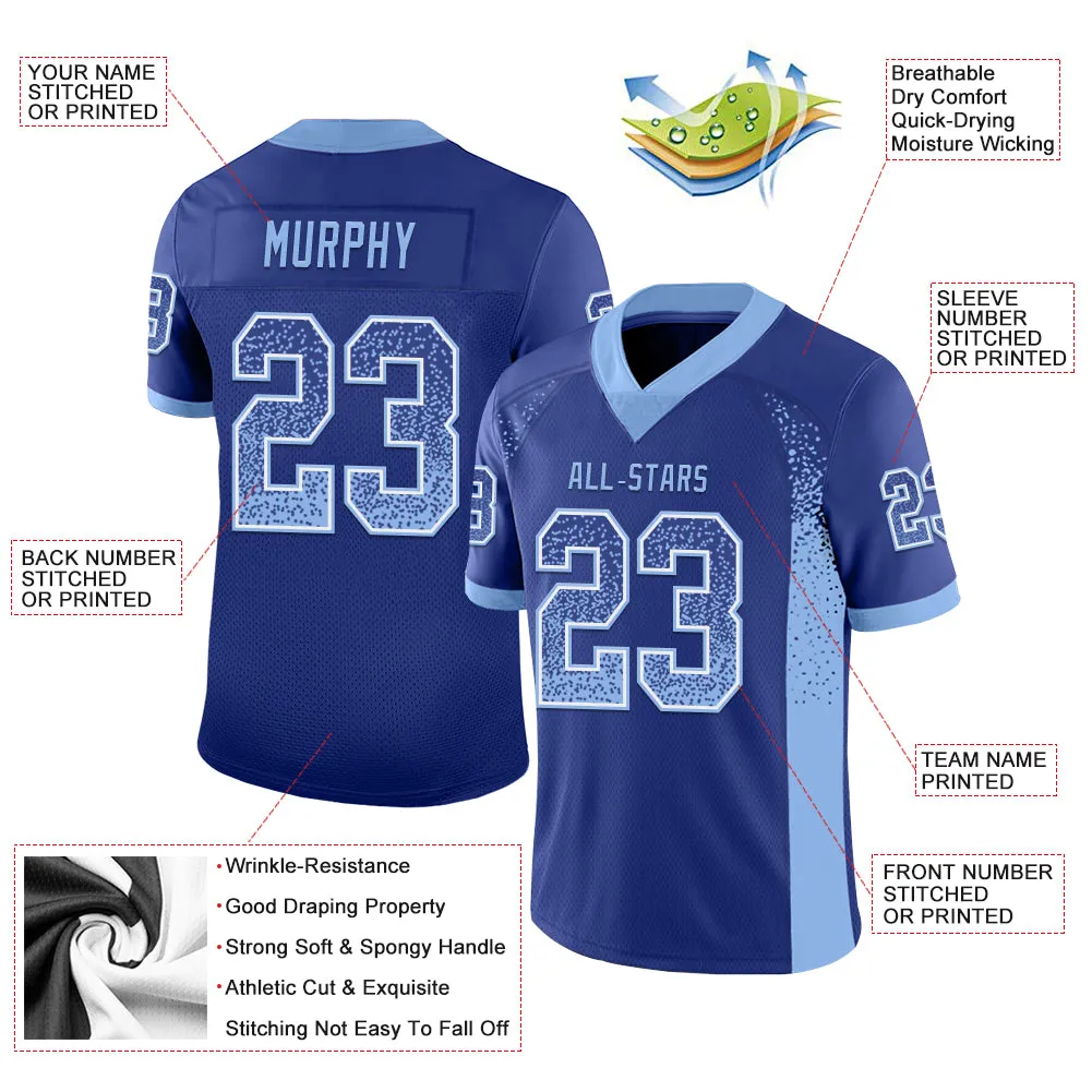 Custom Royal Light Blue-White Mesh Drift Fashion Football Jersey