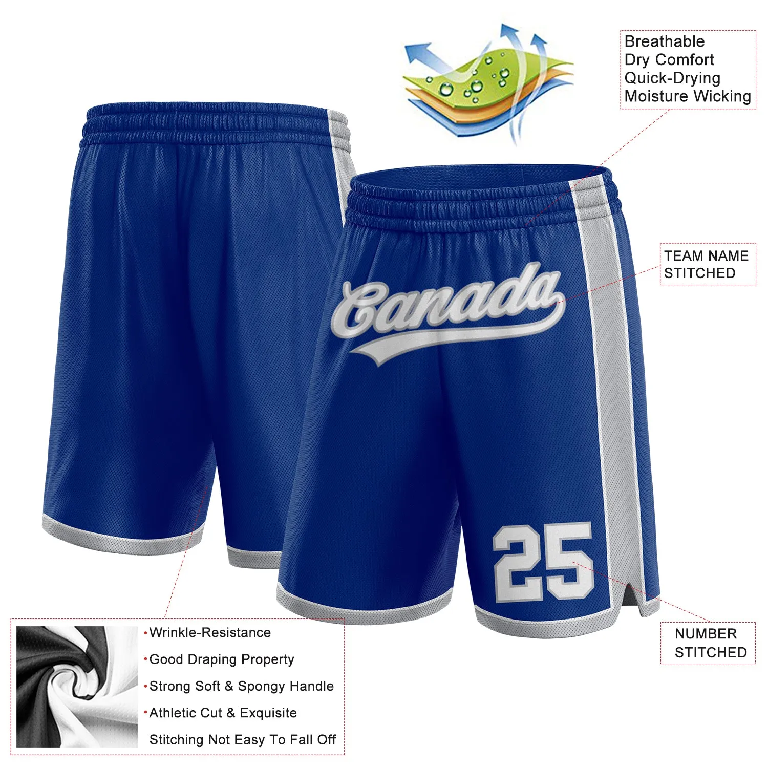 Custom Royal White-Gray Authentic Basketball Shorts