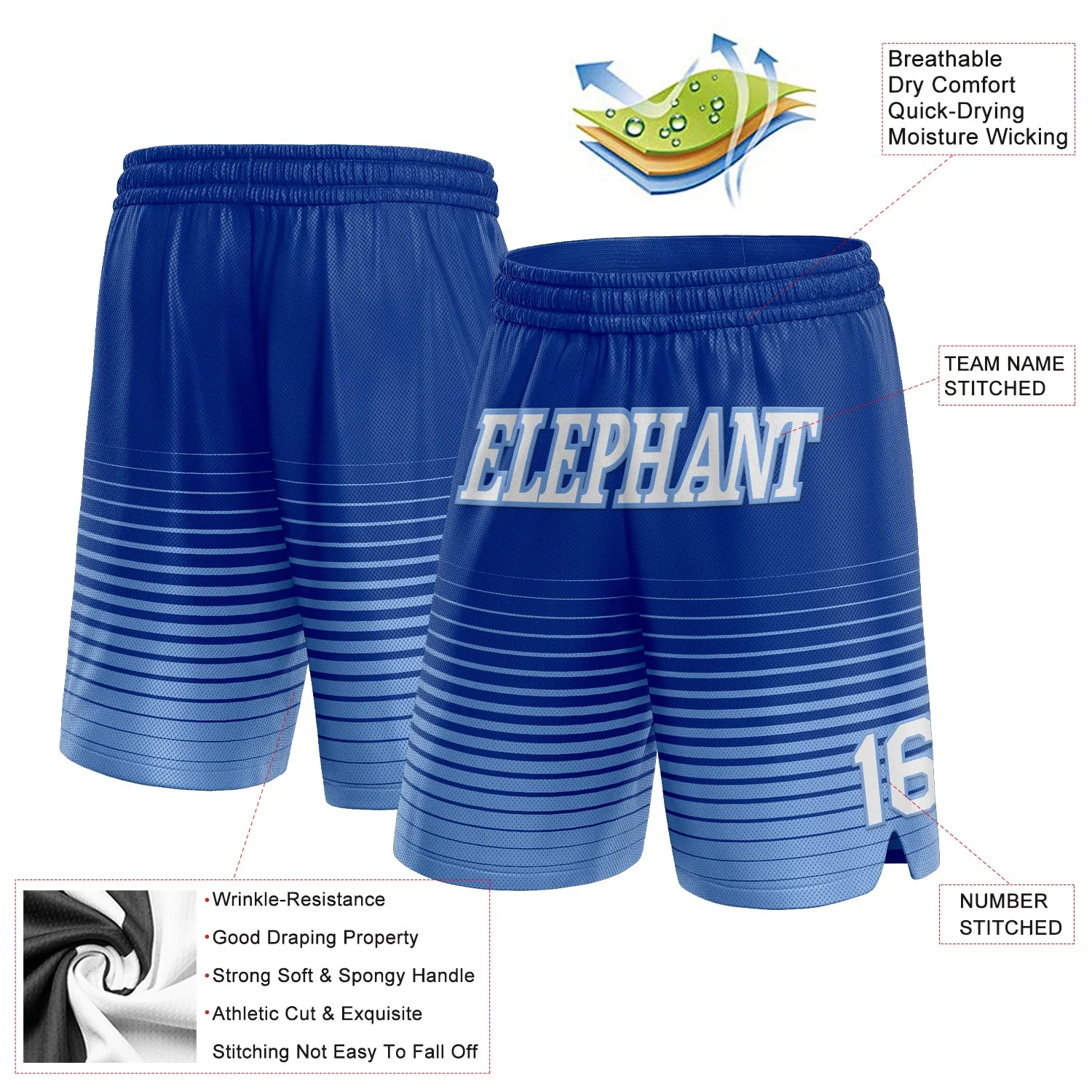 Custom Royal White-Light Blue Pinstripe Fade Fashion Authentic Basketball Shorts