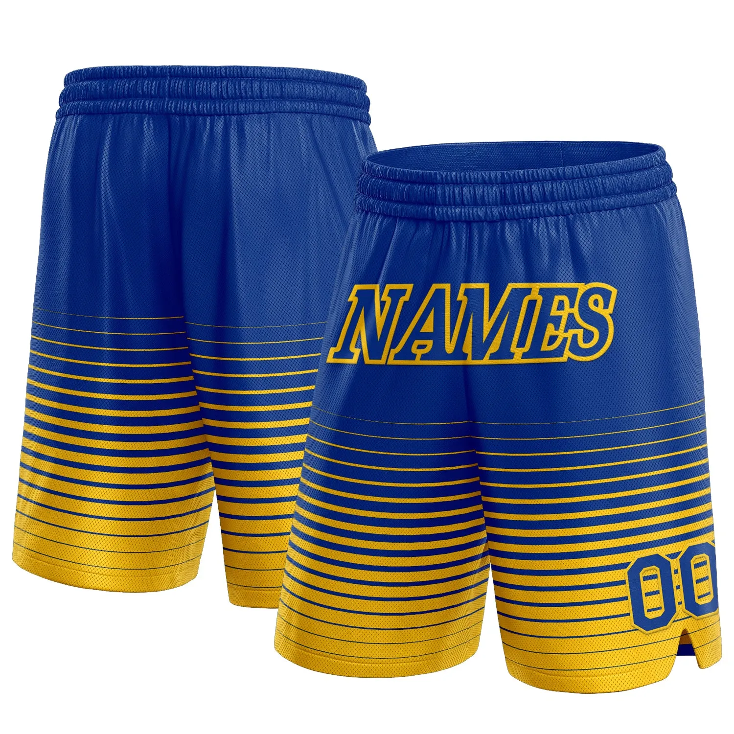 Custom Royal Yellow Pinstripe Fade Fashion Authentic Basketball Shorts