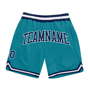 Custom Teal Navy-White Authentic Throwback Basketball Shorts