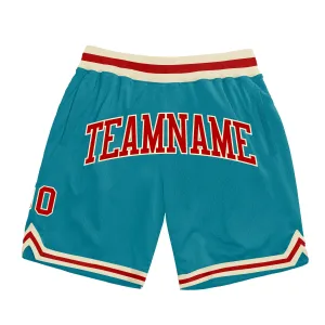 Custom Teal Red-Cream Authentic Throwback Basketball Shorts