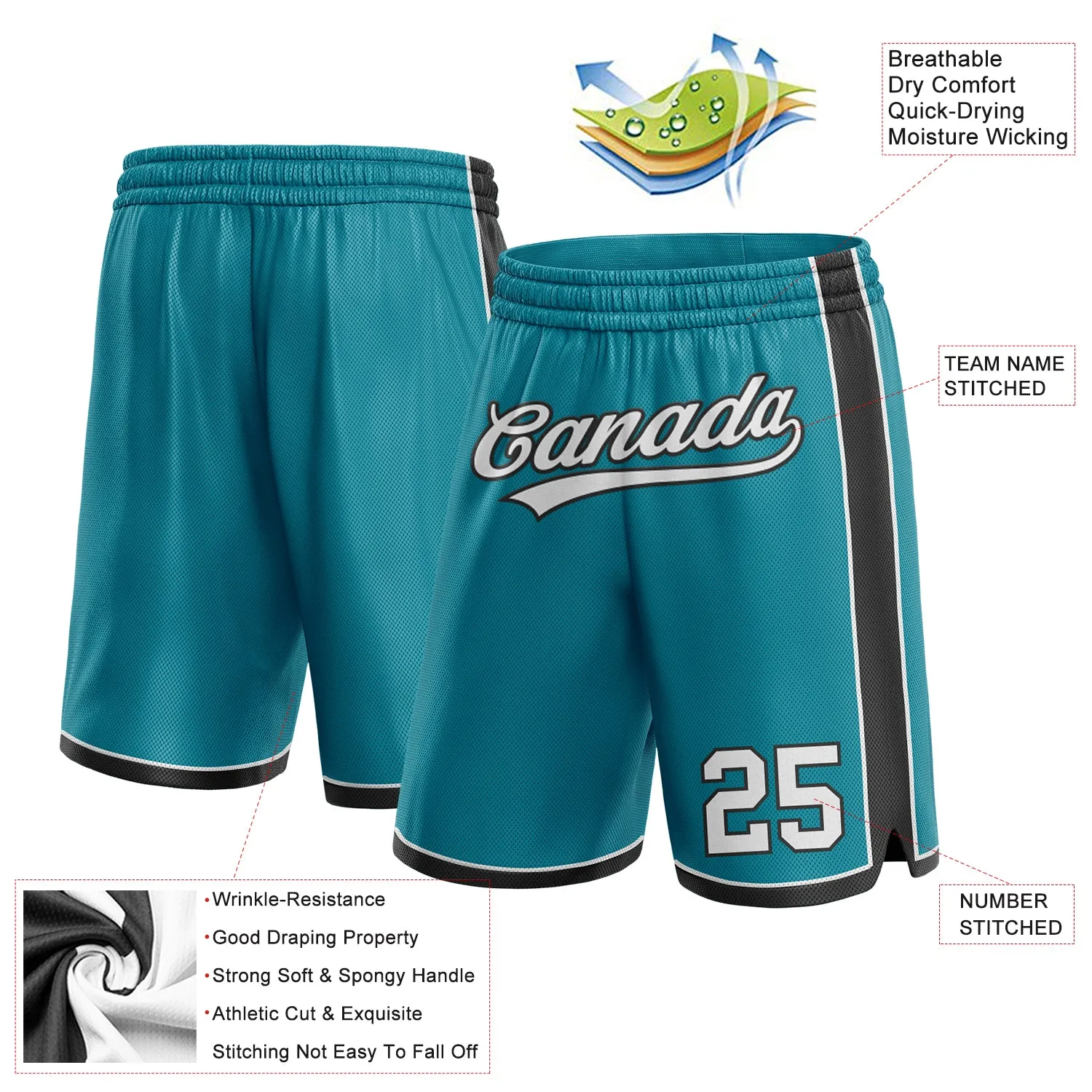 Custom Teal White-Black Authentic Basketball Shorts