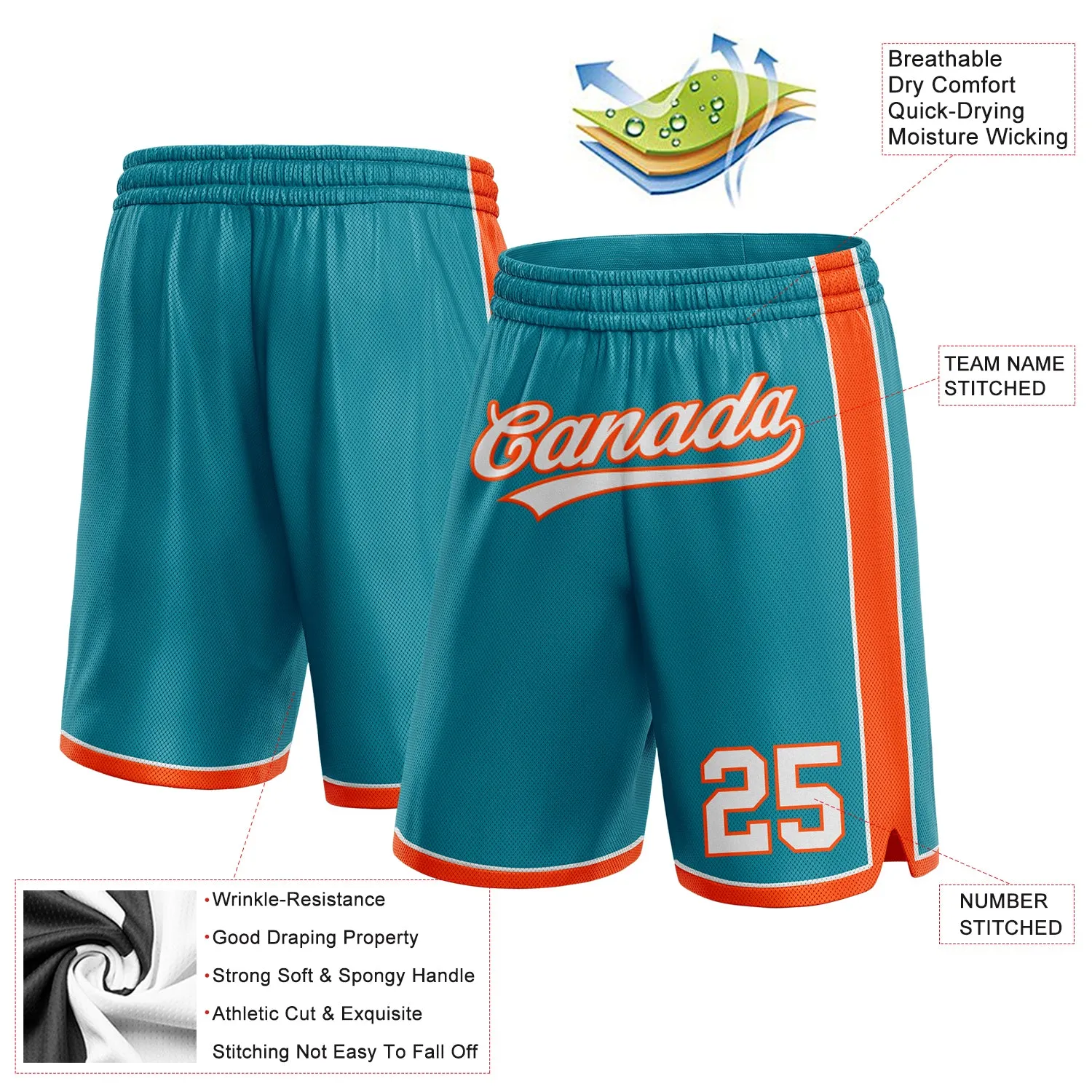 Custom Teal White-Orange Authentic Basketball Shorts