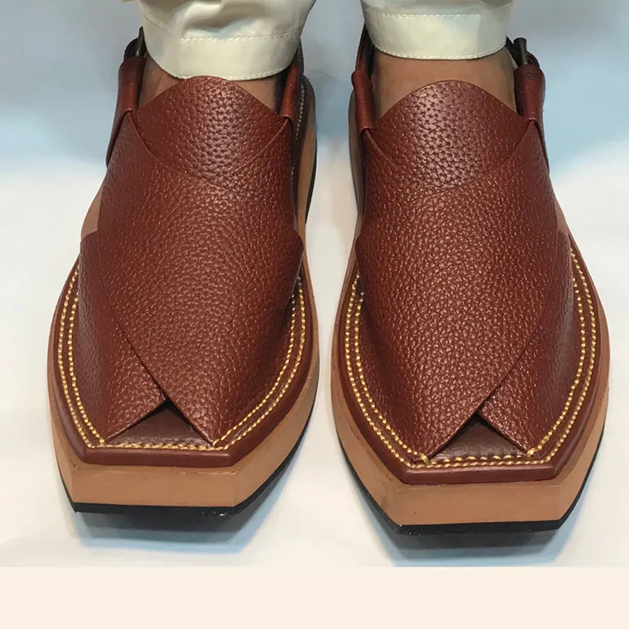 Dark Brown Dotted Leather Peshawari Men's Chappal