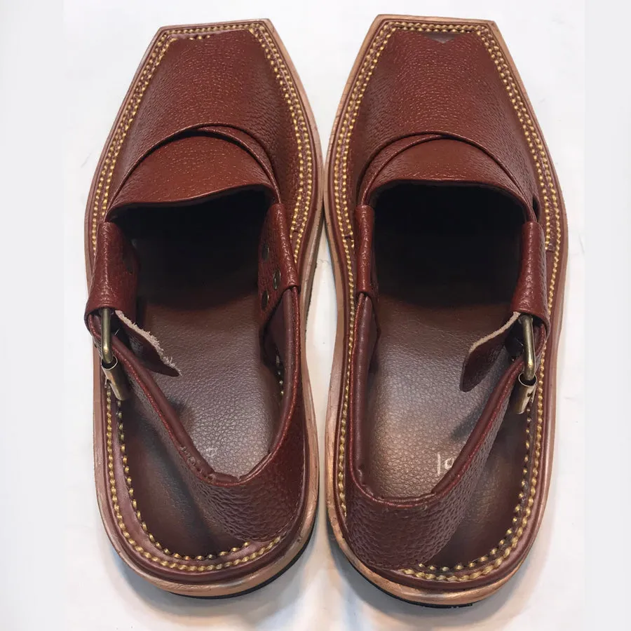 Dark Brown Dotted Leather Peshawari Men's Chappal