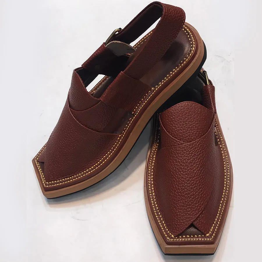 Dark Brown Dotted Leather Peshawari Men's Chappal