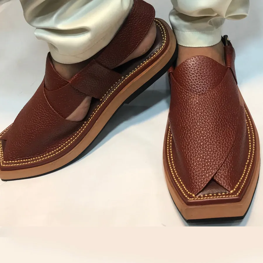 Dark Brown Dotted Leather Peshawari Men's Chappal