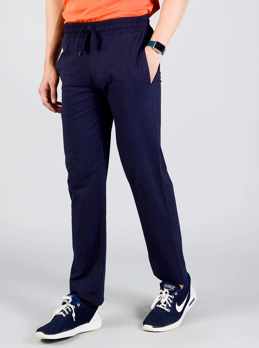 Dark Navy Blue Solid Regular Fit Track Pants | JadeBlue