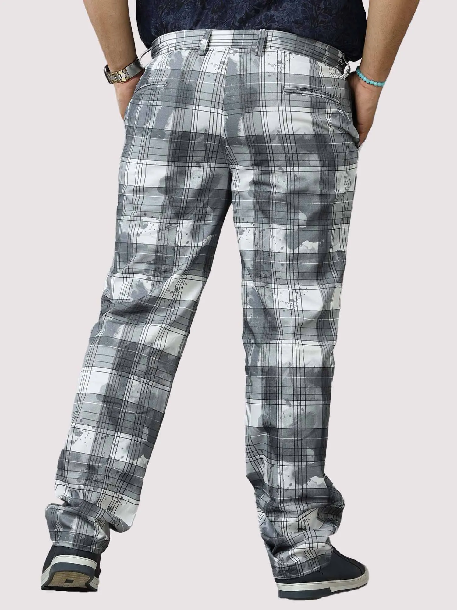 Digital Printed Checks Twill Lycra Full Pant  Men's Plus Size