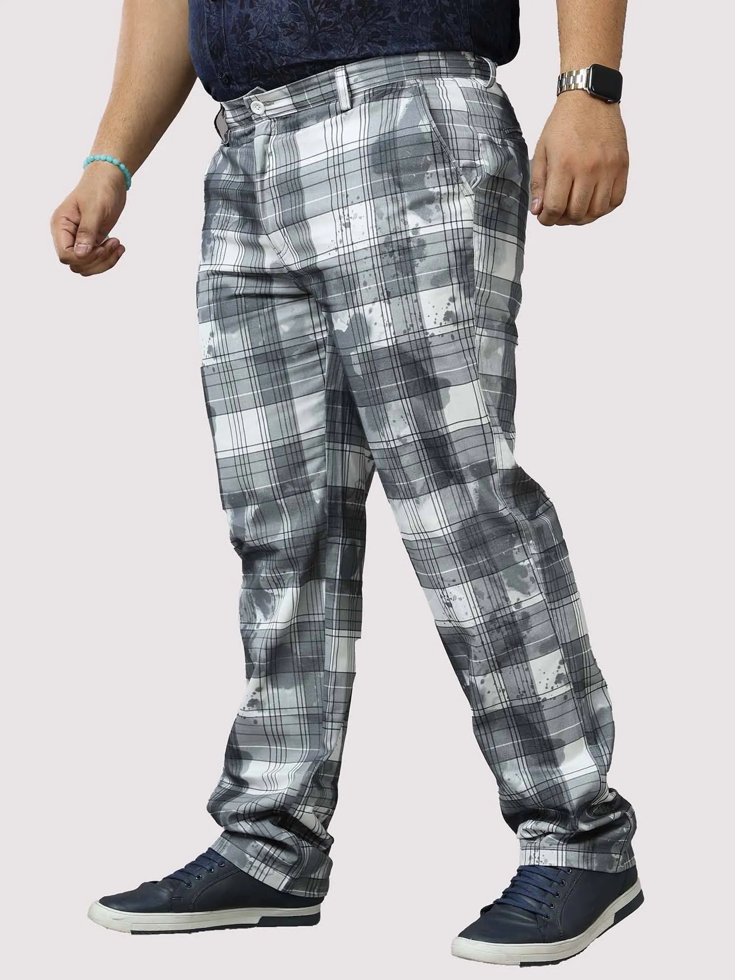 Digital Printed Checks Twill Lycra Full Pant  Men's Plus Size