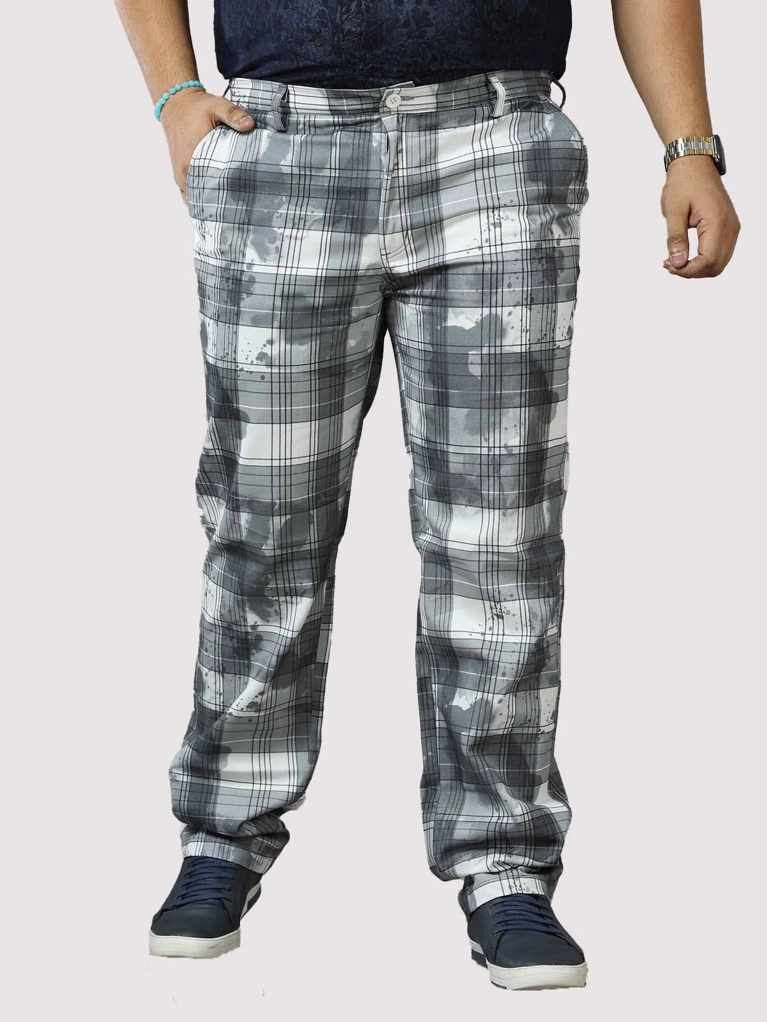 Digital Printed Checks Twill Lycra Full Pant  Men's Plus Size