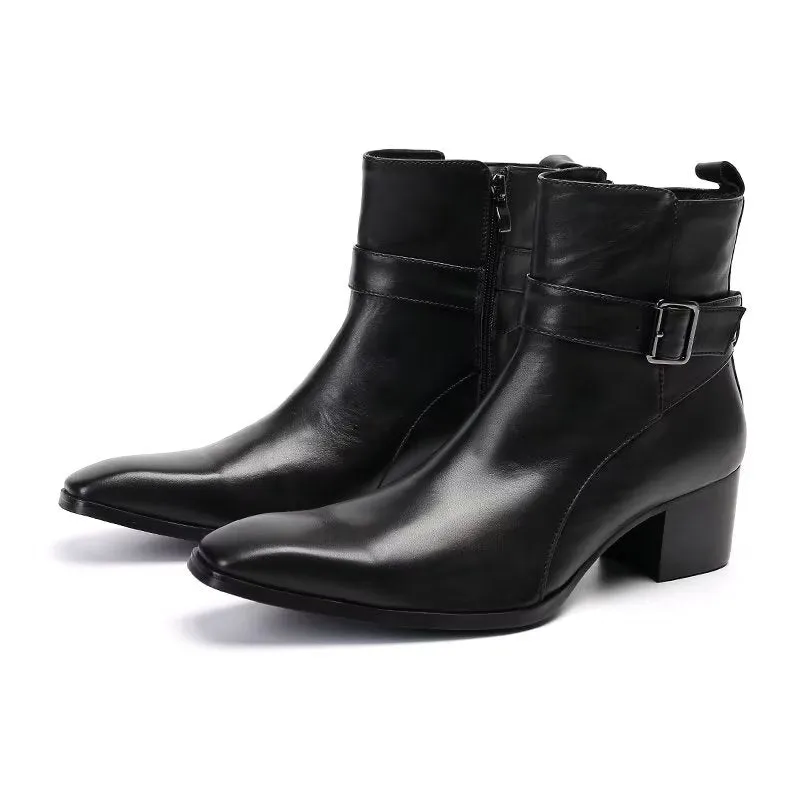 ElegantLux Genuine Leather Zipper Dress Boots