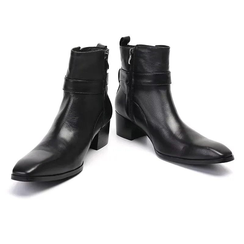 ElegantLux Genuine Leather Zipper Dress Boots