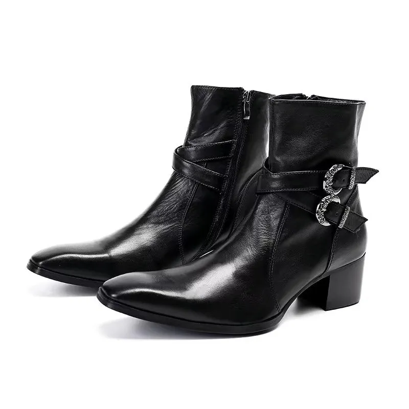 ElegantLux Genuine Leather Zipper Dress Boots