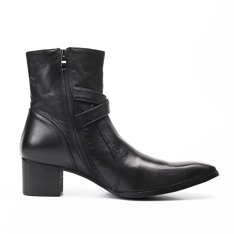 ElegantLux Genuine Leather Zipper Dress Boots