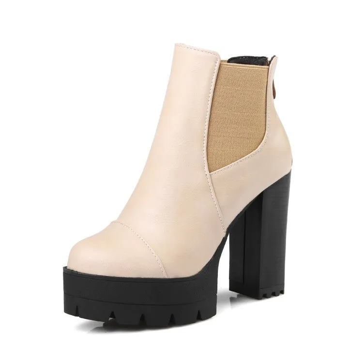 England style chunky platform high heels chelsea boots with back zipper