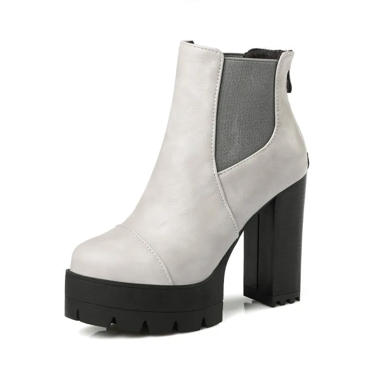 England style chunky platform high heels chelsea boots with back zipper