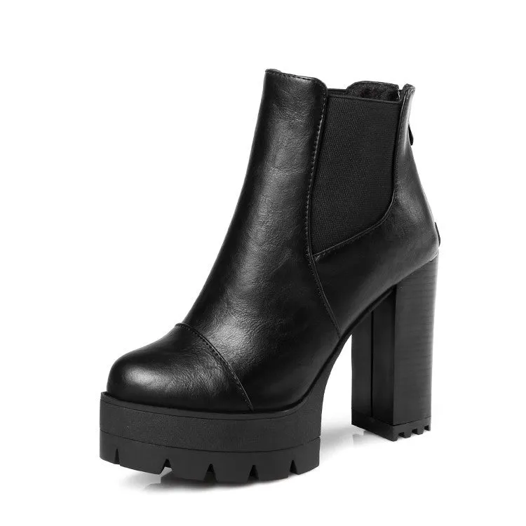 England style chunky platform high heels chelsea boots with back zipper