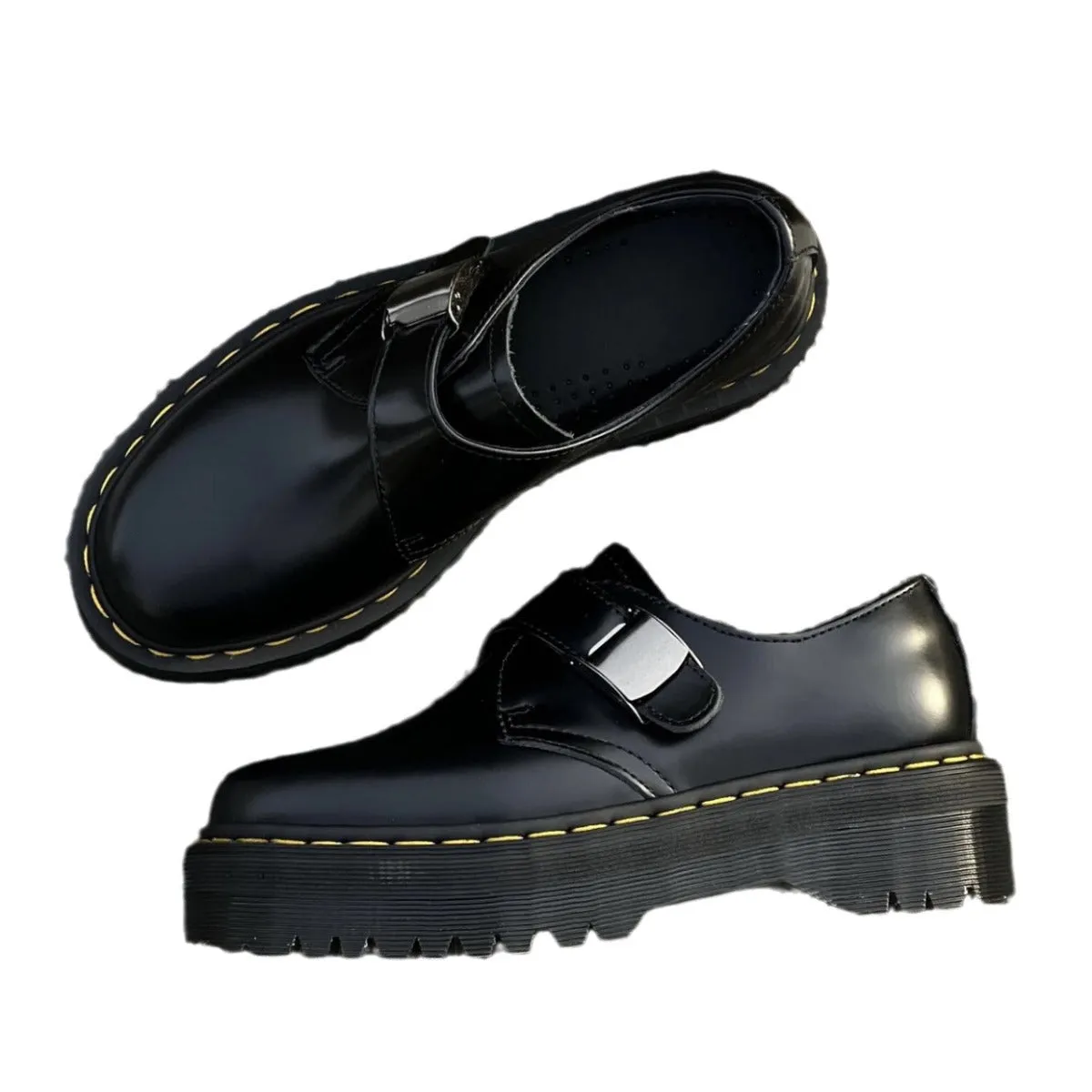 Fashionkova 90s fashion  New Buckle Leather Shoes Cute round Toe Platform Casual All-Match Single-Layer Shoes