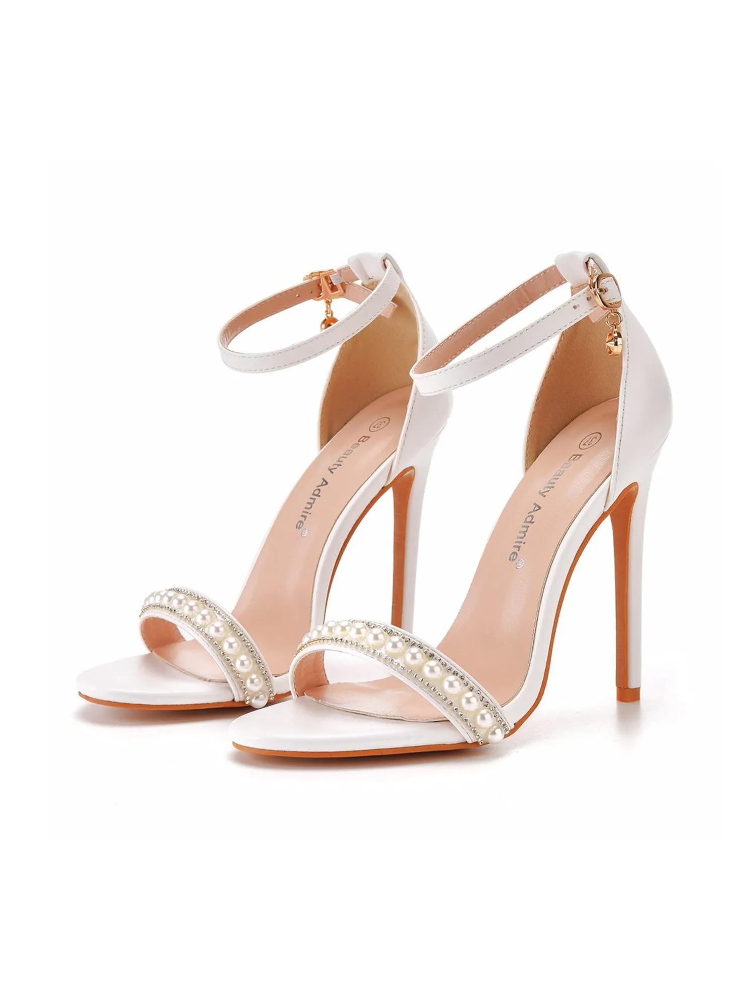 Faux Leather Open Toe Wedding Sandals Bridal Shoes with Pearl