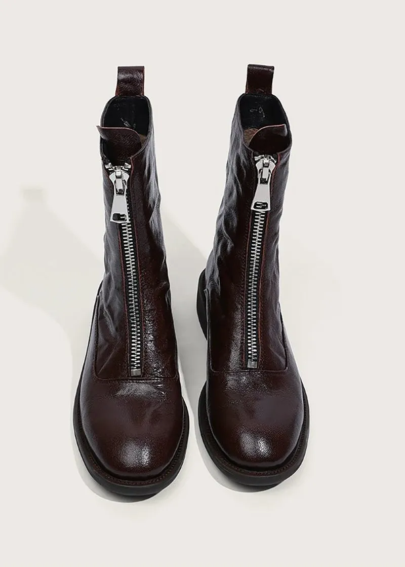 Fiona Front Zip Genuine Leather Boots