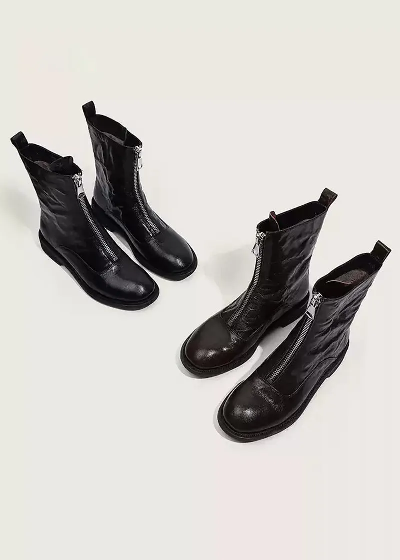 Fiona Front Zip Genuine Leather Boots