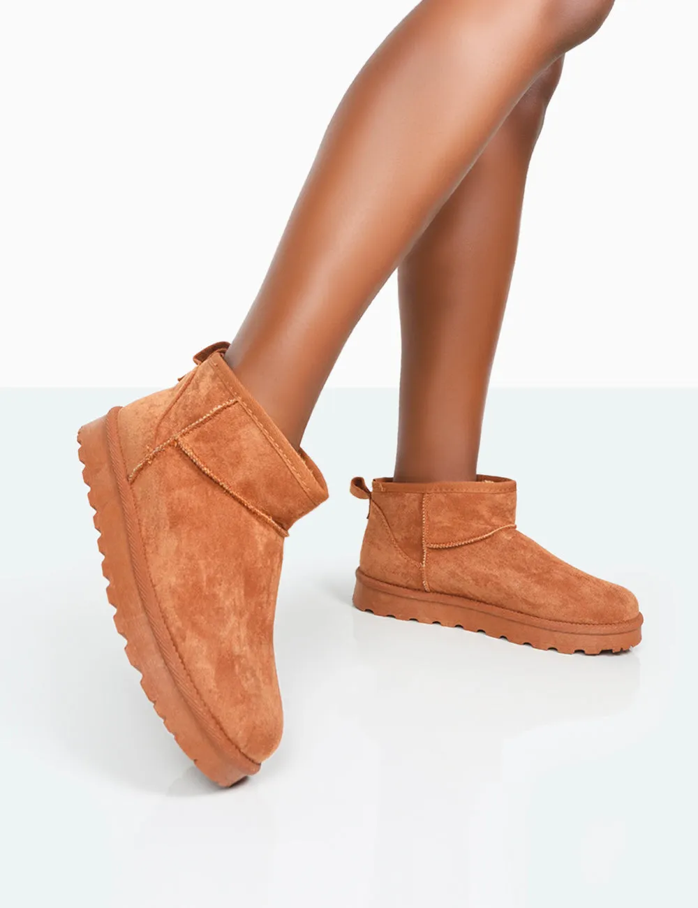 Flurry Chestnut Brown Faux Suede Ultra Mini Ankle Boots