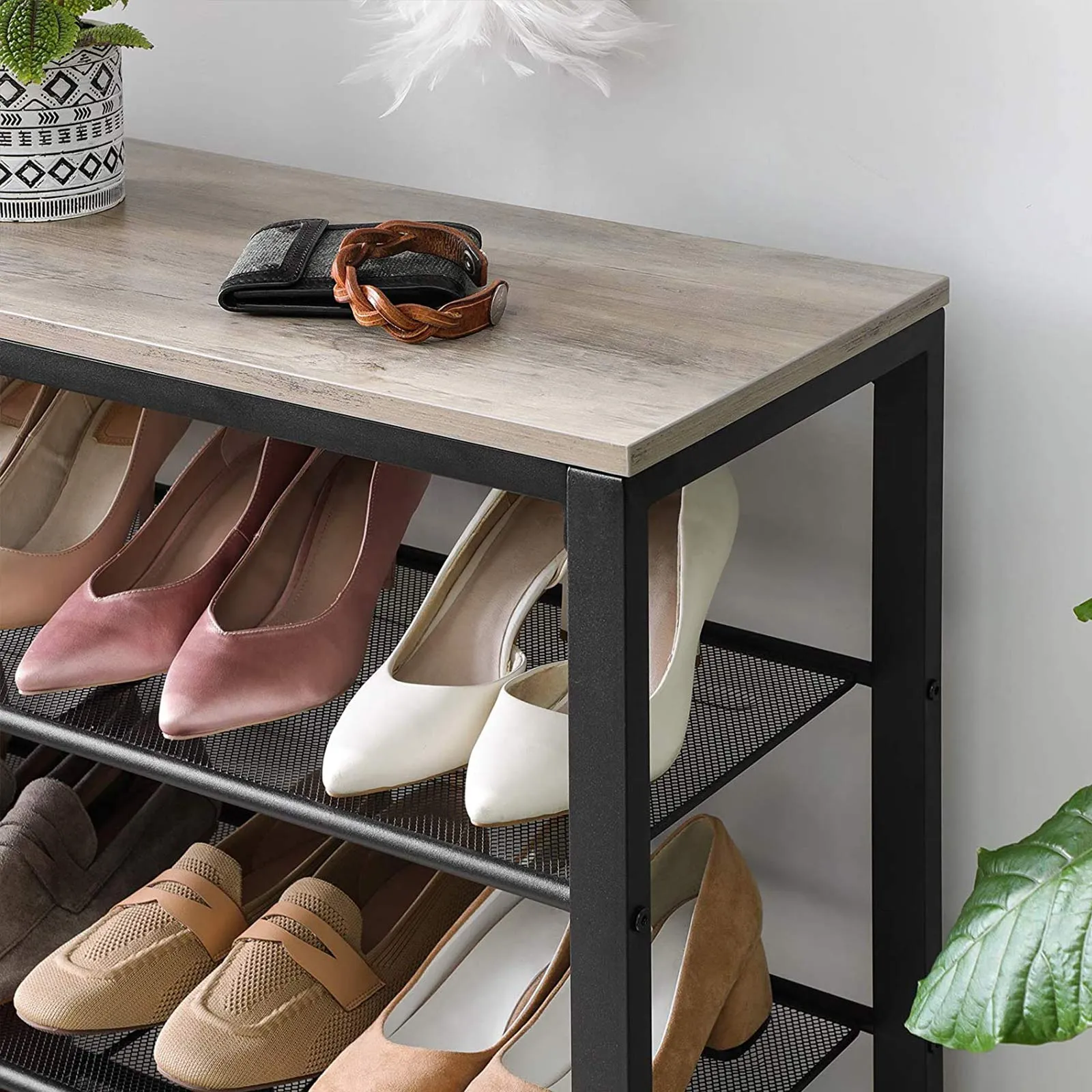 Gray Mesh Shelves Shoe Organizer